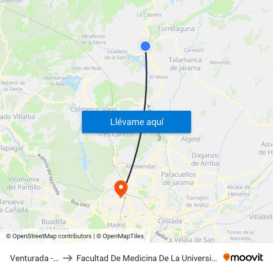 Venturada - Ctra. Irún to Facultad De Medicina De La Universidad Autónoma De Madrid map