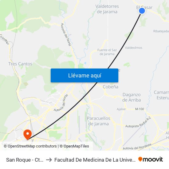 San Roque - Ctra. Fuentelsaz to Facultad De Medicina De La Universidad Autónoma De Madrid map