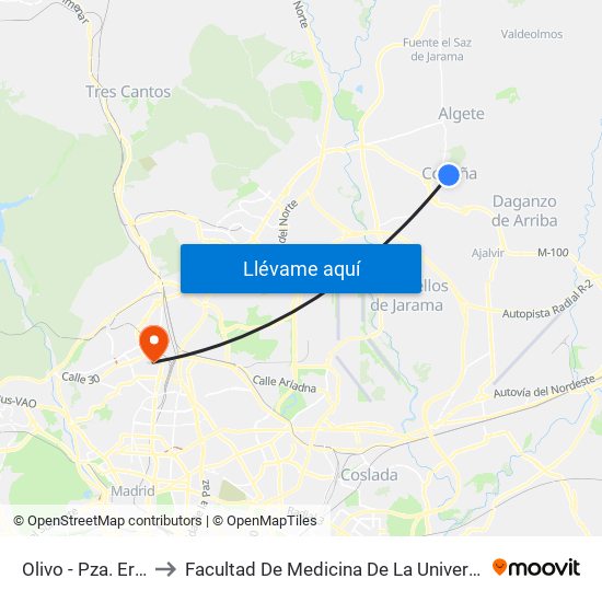 Olivo - Pza. Eras De Arriba to Facultad De Medicina De La Universidad Autónoma De Madrid map