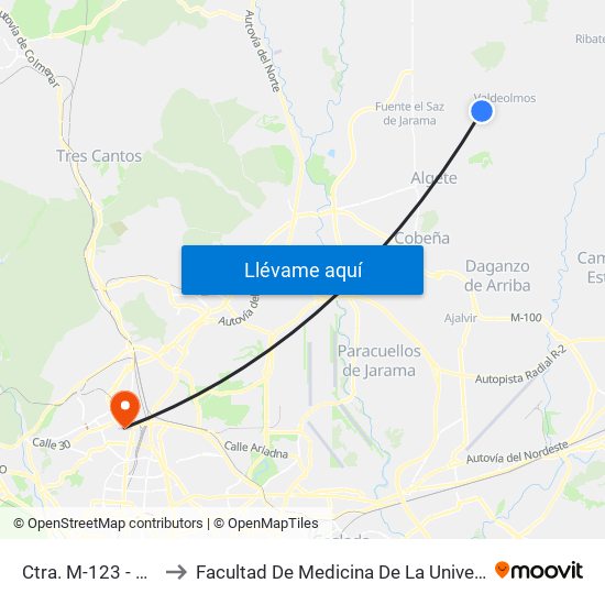 Ctra. M-123 - Urb. El Retorno to Facultad De Medicina De La Universidad Autónoma De Madrid map