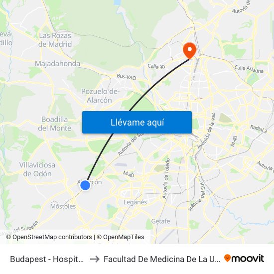Budapest - Hospital Fundación Alcorcón to Facultad De Medicina De La Universidad Autónoma De Madrid map