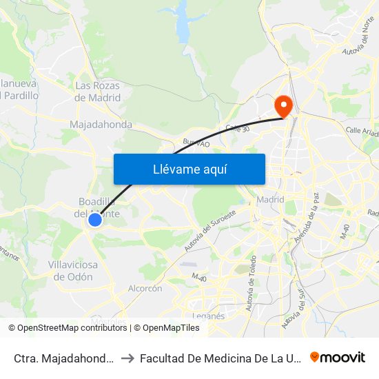 Ctra. Majadahonda - Av. Adolfo Suárez to Facultad De Medicina De La Universidad Autónoma De Madrid map