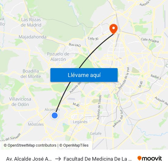 Av. Alcalde José Aranda - Av. Polvoranca to Facultad De Medicina De La Universidad Autónoma De Madrid map