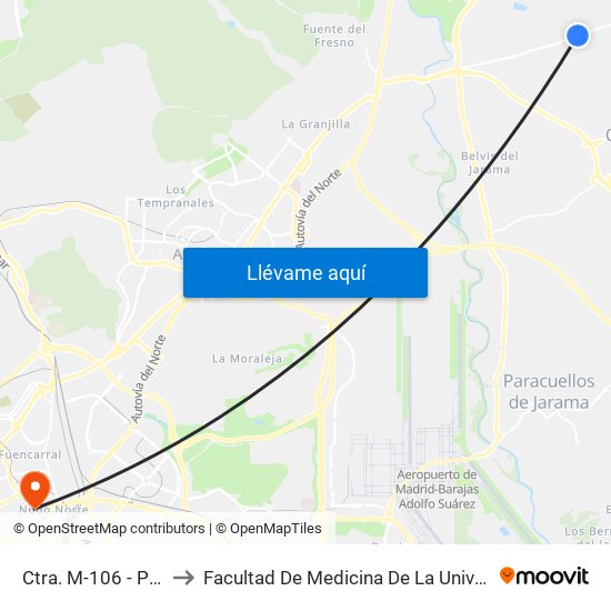 Ctra. M-106 - Pol. Ind. El Nogal to Facultad De Medicina De La Universidad Autónoma De Madrid map