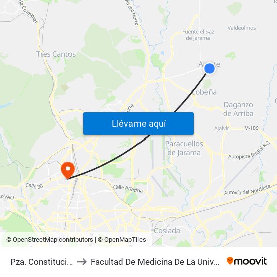 Pza. Constitución - Biblioteca to Facultad De Medicina De La Universidad Autónoma De Madrid map