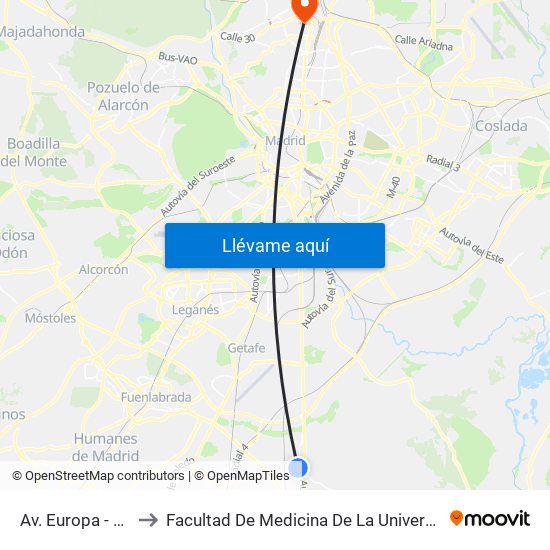 Av. Europa - Luxemburgo to Facultad De Medicina De La Universidad Autónoma De Madrid map