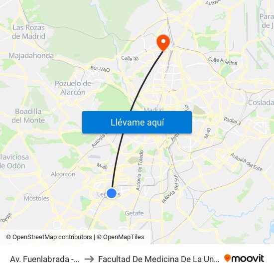 Av. Fuenlabrada - Batalla De Brunete to Facultad De Medicina De La Universidad Autónoma De Madrid map