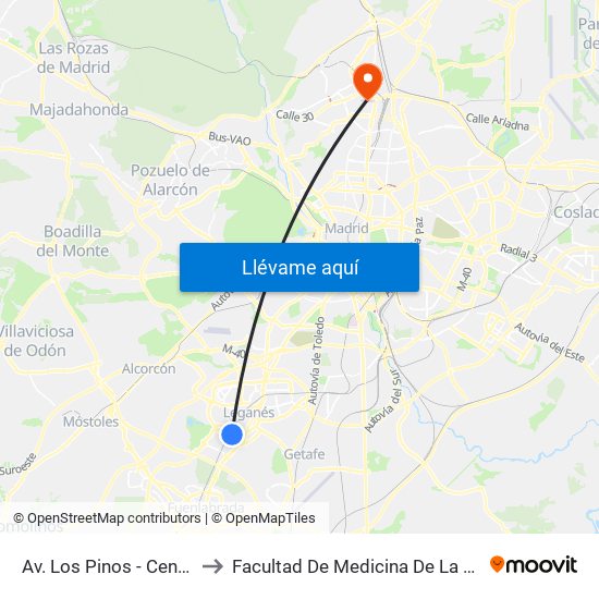 Av. Los Pinos - Centro De Salud Y Gerencia to Facultad De Medicina De La Universidad Autónoma De Madrid map