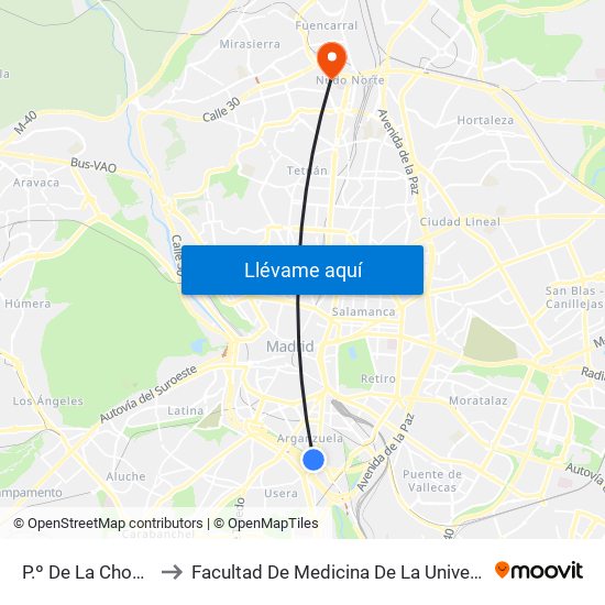 P.º De La Chopera - Legazpi to Facultad De Medicina De La Universidad Autónoma De Madrid map