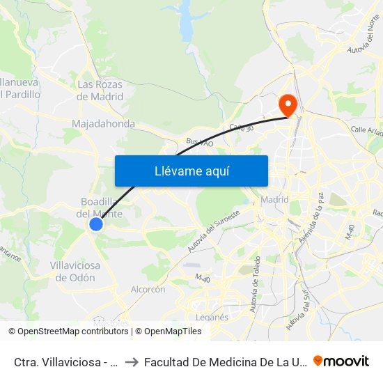 Ctra. Villaviciosa - Est. Ferial De Boadilla to Facultad De Medicina De La Universidad Autónoma De Madrid map