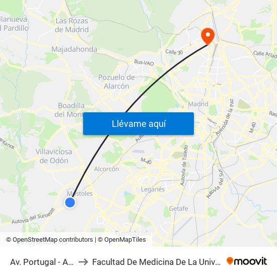 Av. Portugal - Av. Dos De Mayo to Facultad De Medicina De La Universidad Autónoma De Madrid map
