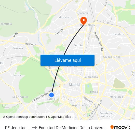 P.º Jesuitas - Mercado to Facultad De Medicina De La Universidad Autónoma De Madrid map