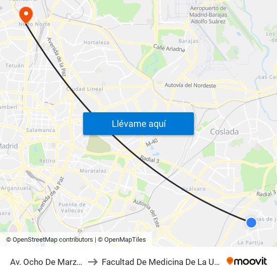 Av. Ocho De Marzo - Ciudad Educativa to Facultad De Medicina De La Universidad Autónoma De Madrid map