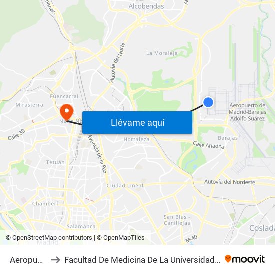 Aeropuerto T4 to Facultad De Medicina De La Universidad Autónoma De Madrid map