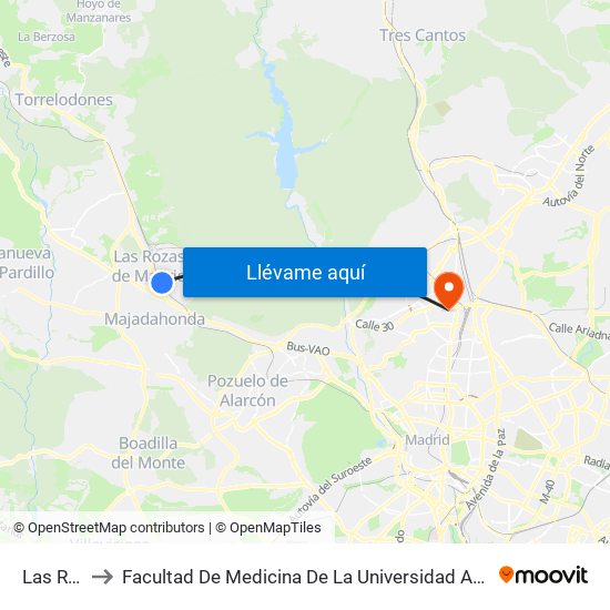 Las Rozas to Facultad De Medicina De La Universidad Autónoma De Madrid map