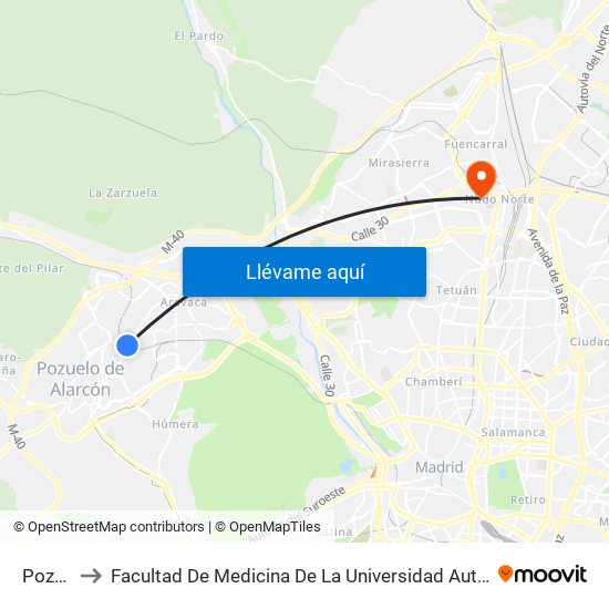 Pozuelo to Facultad De Medicina De La Universidad Autónoma De Madrid map