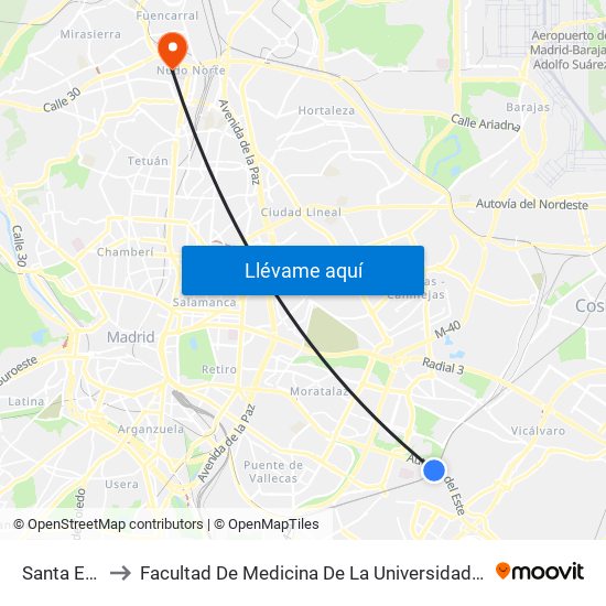 Santa Eugenia to Facultad De Medicina De La Universidad Autónoma De Madrid map