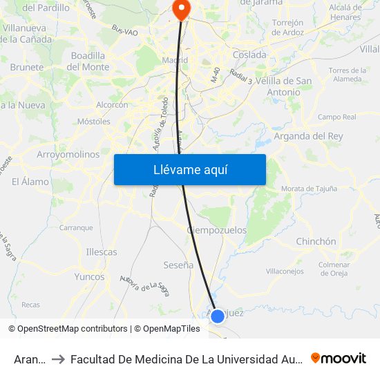 Aranjuez to Facultad De Medicina De La Universidad Autónoma De Madrid map