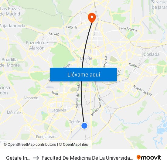 Getafe Industrial to Facultad De Medicina De La Universidad Autónoma De Madrid map