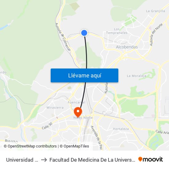 Universidad P. Comillas to Facultad De Medicina De La Universidad Autónoma De Madrid map
