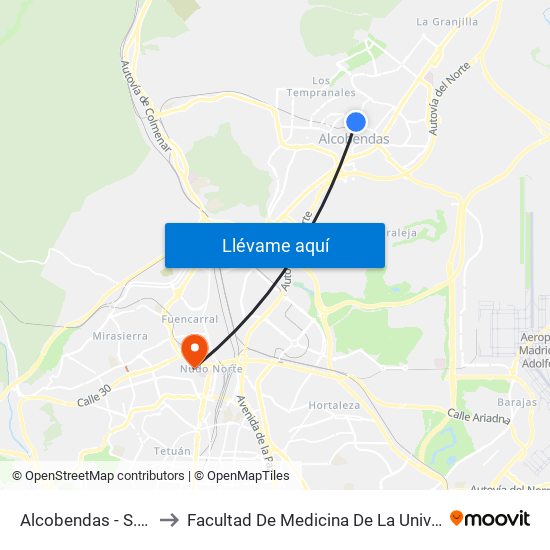 Alcobendas - S. S. De Los Reyes to Facultad De Medicina De La Universidad Autónoma De Madrid map