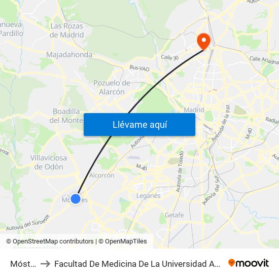 Móstoles to Facultad De Medicina De La Universidad Autónoma De Madrid map