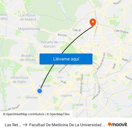 Las Retamas to Facultad De Medicina De La Universidad Autónoma De Madrid map