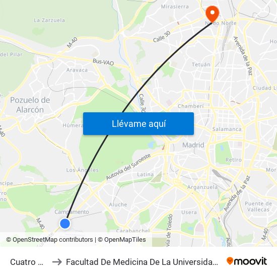 Cuatro Vientos to Facultad De Medicina De La Universidad Autónoma De Madrid map