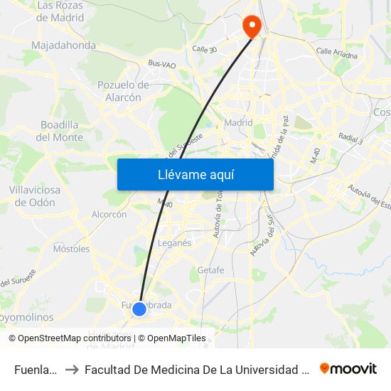 Fuenlabrada to Facultad De Medicina De La Universidad Autónoma De Madrid map