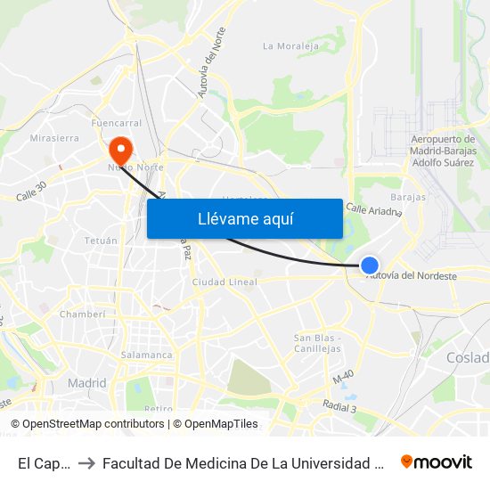 El Capricho to Facultad De Medicina De La Universidad Autónoma De Madrid map