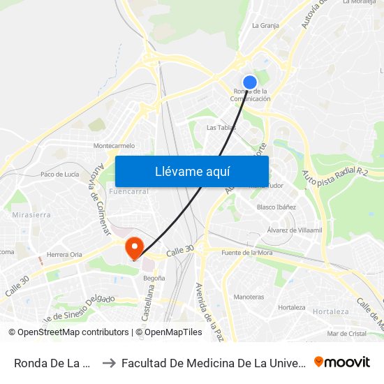 Ronda De La Comunicación to Facultad De Medicina De La Universidad Autónoma De Madrid map