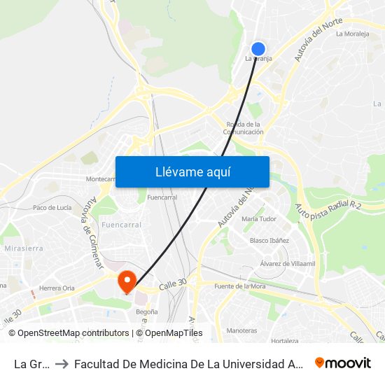 La Granja to Facultad De Medicina De La Universidad Autónoma De Madrid map