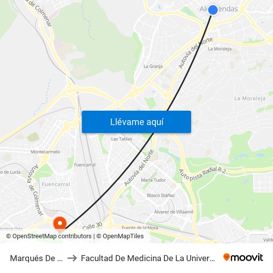 Marqués De La Valdavia to Facultad De Medicina De La Universidad Autónoma De Madrid map