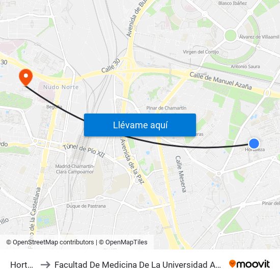 Hortaleza to Facultad De Medicina De La Universidad Autónoma De Madrid map