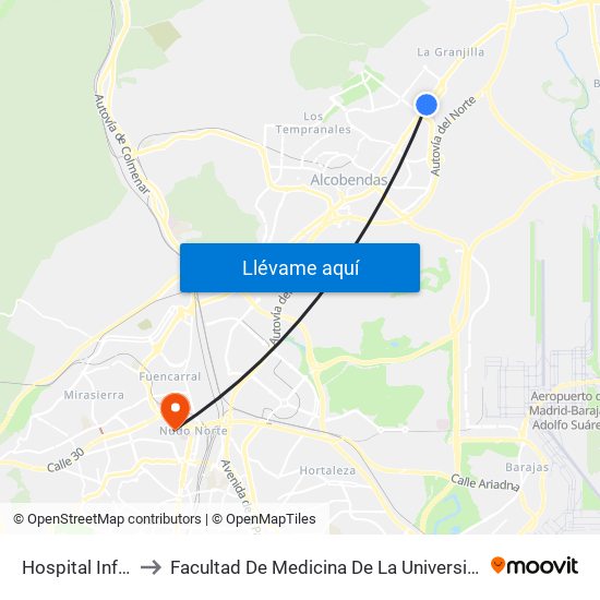 Hospital Infanta Sofía to Facultad De Medicina De La Universidad Autónoma De Madrid map