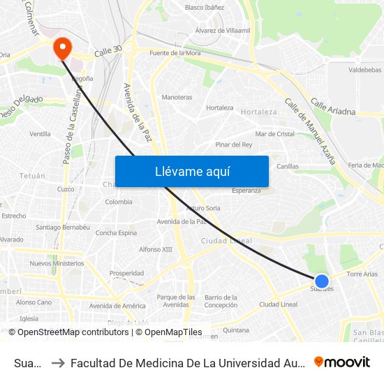 Suanzes to Facultad De Medicina De La Universidad Autónoma De Madrid map