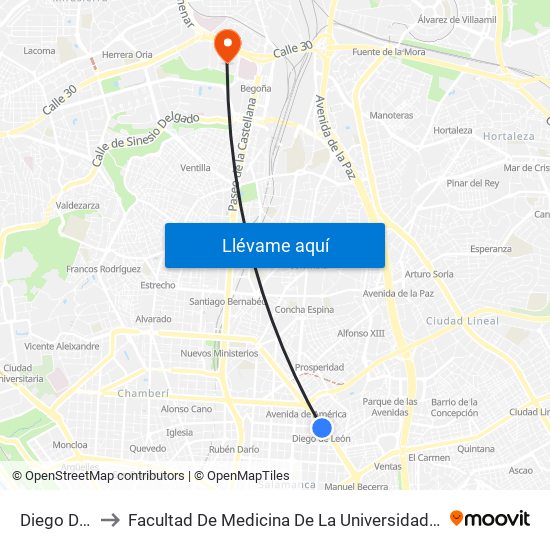 Diego De León to Facultad De Medicina De La Universidad Autónoma De Madrid map