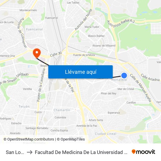San Lorenzo to Facultad De Medicina De La Universidad Autónoma De Madrid map