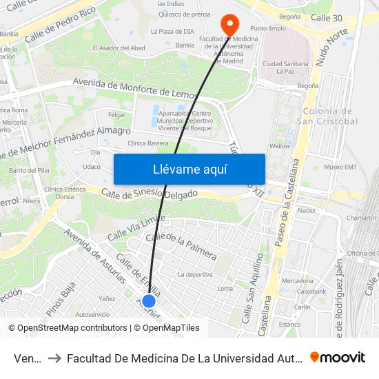 Ventilla to Facultad De Medicina De La Universidad Autónoma De Madrid map