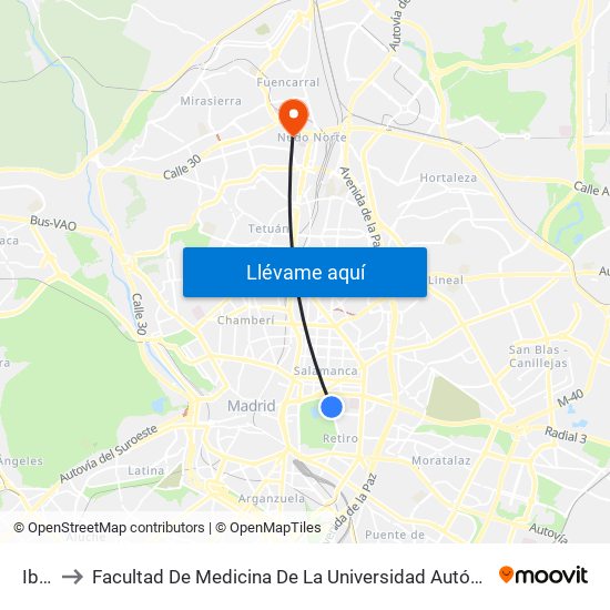 Ibiza to Facultad De Medicina De La Universidad Autónoma De Madrid map