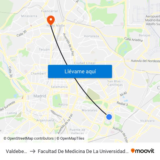 Valdebernardo to Facultad De Medicina De La Universidad Autónoma De Madrid map