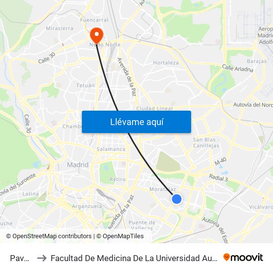 Pavones to Facultad De Medicina De La Universidad Autónoma De Madrid map