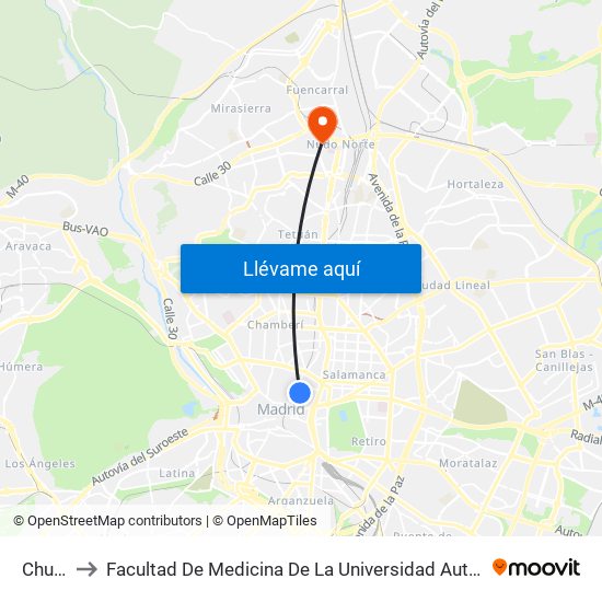 Chueca to Facultad De Medicina De La Universidad Autónoma De Madrid map