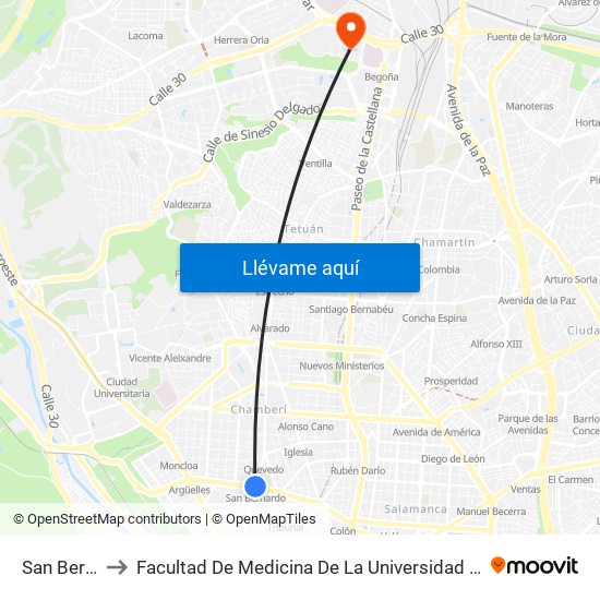 San Bernardo to Facultad De Medicina De La Universidad Autónoma De Madrid map