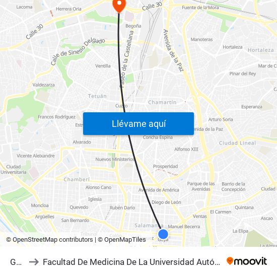 Goya to Facultad De Medicina De La Universidad Autónoma De Madrid map