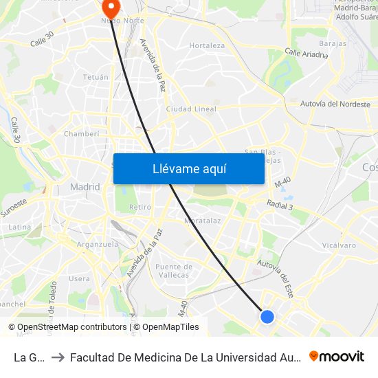 La Gavia to Facultad De Medicina De La Universidad Autónoma De Madrid map