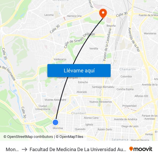 Moncloa to Facultad De Medicina De La Universidad Autónoma De Madrid map