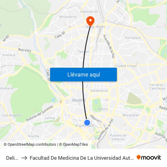 Delicias to Facultad De Medicina De La Universidad Autónoma De Madrid map