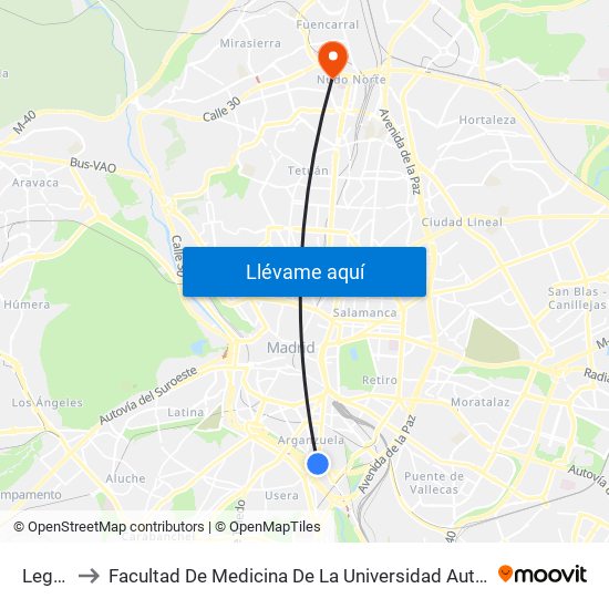 Legazpi to Facultad De Medicina De La Universidad Autónoma De Madrid map