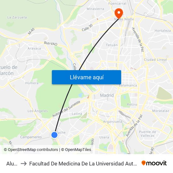 Aluche to Facultad De Medicina De La Universidad Autónoma De Madrid map